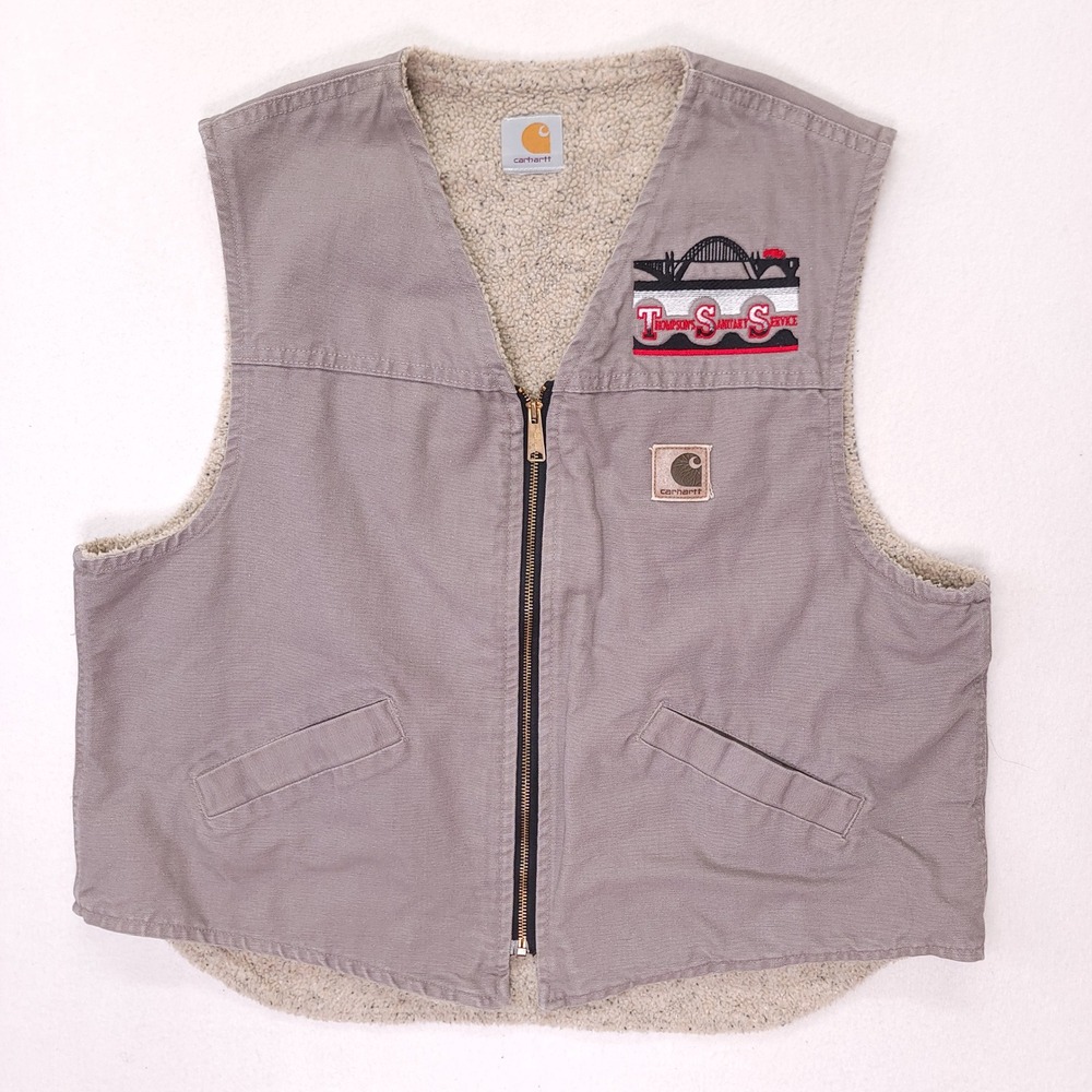 Carhartt Mens XL Sherpa Lined Canvas Workwear Vest Grey